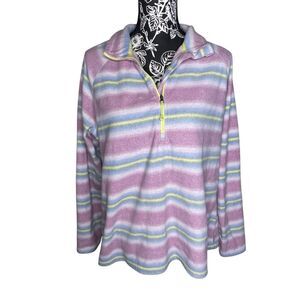 Eddie Bauer Fleece Pullover Striped Pastel Quarter Zip Womens XL Cozy Winter